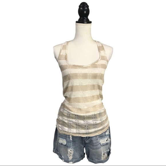 Miss Match Tops - ❤️‍🔥Striped Scoop T Back Thin Crochet Tank Top Tan 0056